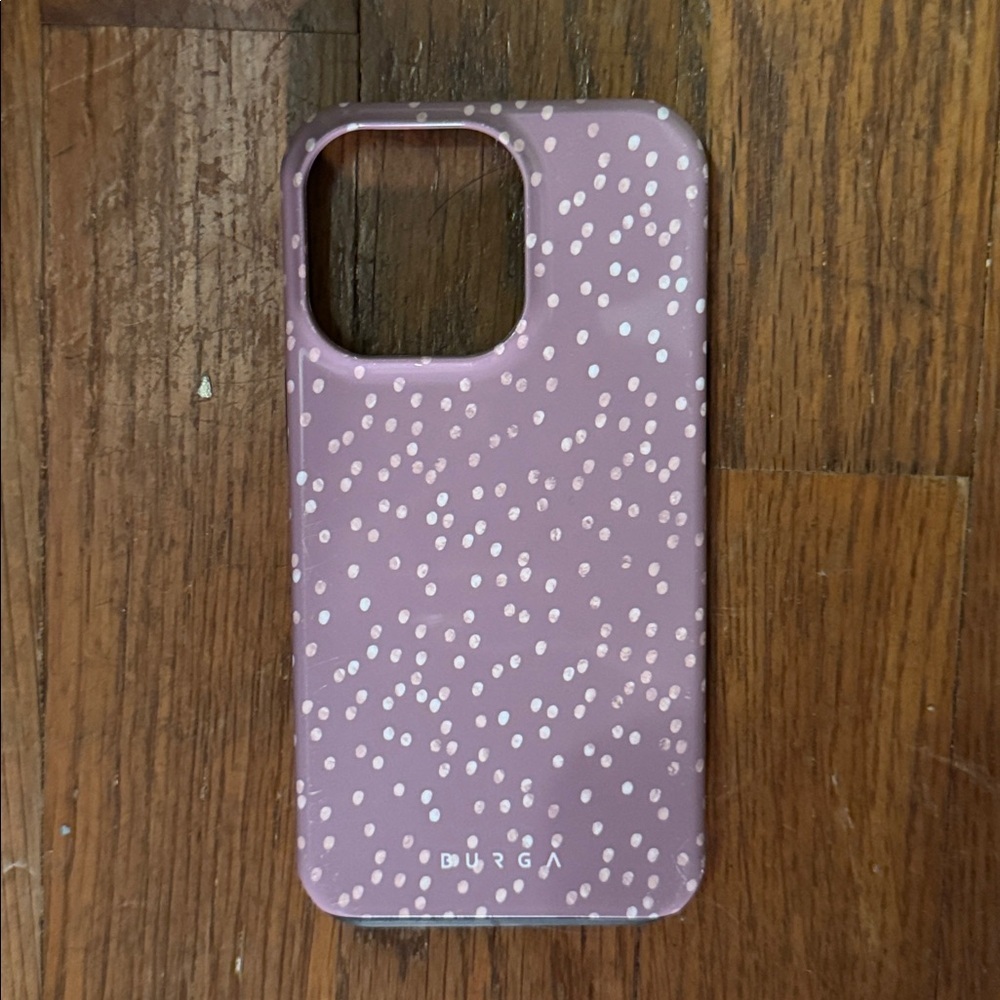 IPHONE 15 PRO / NO MAGSAFE Purple Case white beige hot cocoa spotted burga cute